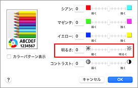 図：プリントダイアログ［カラーオプション］の［明るさ］