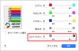 図：プリントダイアログ［カラーオプション］の［コントラスト］