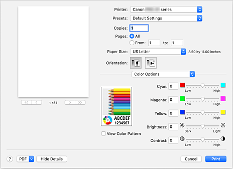 figure:Color Options in the Print dialog