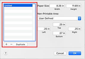 figure:Custom Paper Sizes dialog