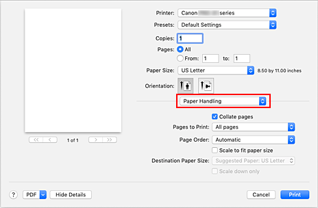 figure:Paper Handling in the Print dialog