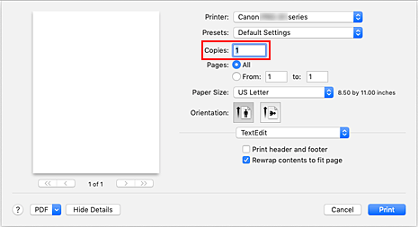 afbeelding: Aantal in het dialoogvenster Afdrukken