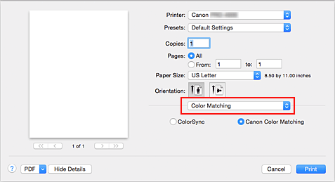 Abbildung: "Farbabgleich" im Dialog "Drucken"