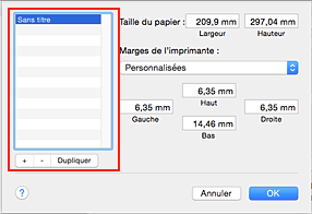 figure&nbsp;: Boîte de dialogue Tailles de page personnalisées