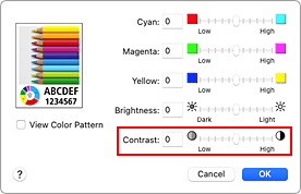 الشكل: التباين (Contrast) الخاص بخيارات الألوان (Color Options) في مربع الحوار طباعة (Print)