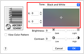الشكل: درجة اللون (Tone) ضمن خيارات الألوان (Color Options) في مربع الحوار طباعة (Print)