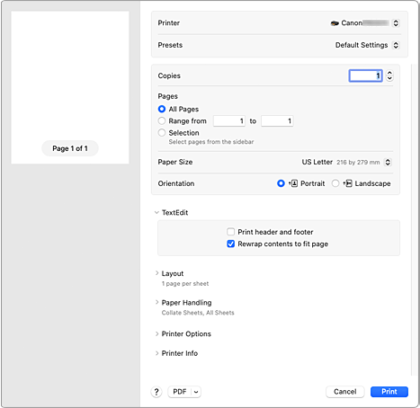 الشكل: مربع الحوار طباعة (Print)