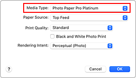 obrázek: Typ média v&nbsp;nabídce Kvalita a&nbsp;média v&nbsp;dialogovém okně Tisk