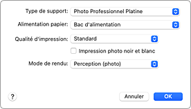 figure&nbsp;:&nbsp;Qualité et support dans la boîte de dialogue Imprimer