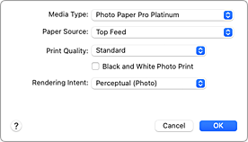 рисунок: раздел "Качество и носители" в диалоговом окне "Печать"
