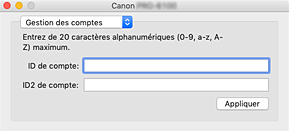 figure : Gestion des comptes Canon IJ Printer Utility2