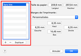 figure&nbsp;: Boîte de dialogue Tailles de page personnalisées
