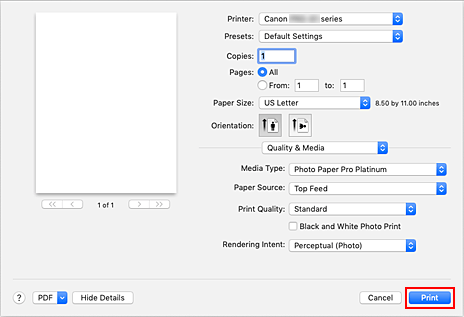 الشكل: طباعة (Print) في مربع الحوار طباعة (Print)