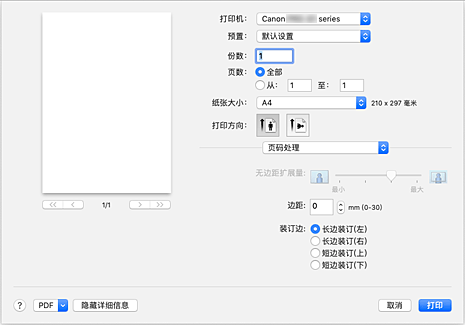 插图：打印对话框中的“页码处理”