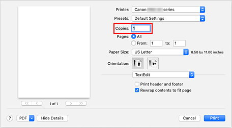 şekil:Yazdır iletişim kutusunda Kopya Sayısı