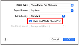 figure:Black and White Photo Print of Quality & Media in the Print dialog