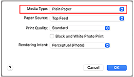 figure:Media Type of Quality & Media in the Print dialog