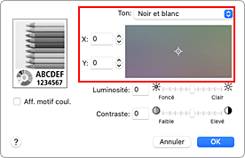 figure&nbsp;: Tonalité des options de couleur dans la boîte de dialogue Imprimer