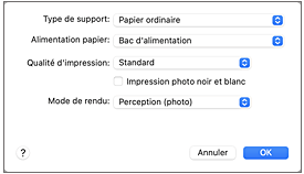 figure&nbsp;:&nbsp;Qualité et support dans la boîte de dialogue Imprimer