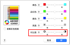 插图：打印对话框中色彩选项的&ldquo;对比度&rdquo;