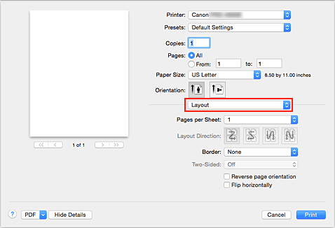 Abbildung: "Layout" im Dialog "Drucken"