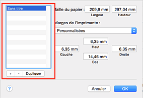 figure : Boîte de dialogue Tailles de page personnalisées