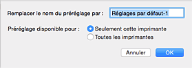 figure : Saisissez un nom dans Nom du préréglage