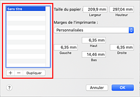 figure : Boîte de dialogue Tailles de page personnalisées