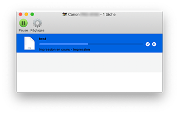 figure : Écran d'état de l'impression.