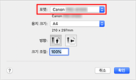 그림: [페이지 설정] 대화 상자 [페이지 속성]의 [포맷]