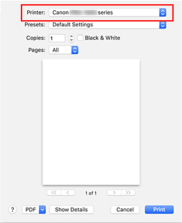 الشكل: الطابعة في مربع الحوار طباعة