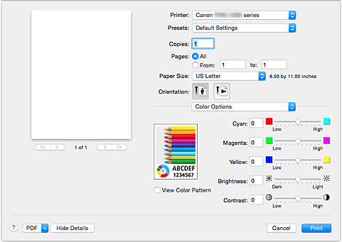 Imagen: Opciones de color del cuadro de diálogo Imprimir