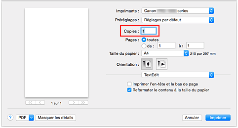figure&nbsp;: Copies dans la boîte de dialogue Imprimer