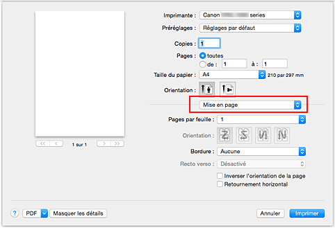 figure&nbsp;:&nbsp;Mise en page dans la boîte de dialogue Imprimer