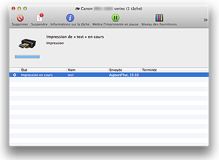 figure : Écran d'état de l'impression.
