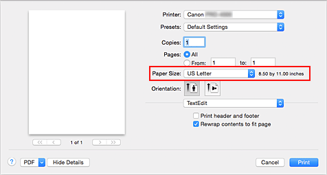 figure:Paper Size in the Print dialog