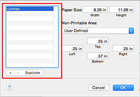 figure:Custom Paper Sizes dialog