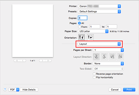 figure:Layout in the Print dialog