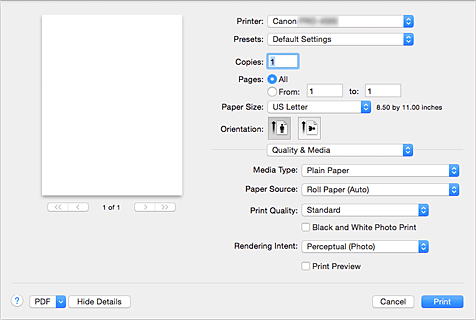 figure:Quality & Media in the Print dialog