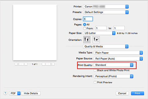 figure:Print Quality of Quality & Media in the Print dialog