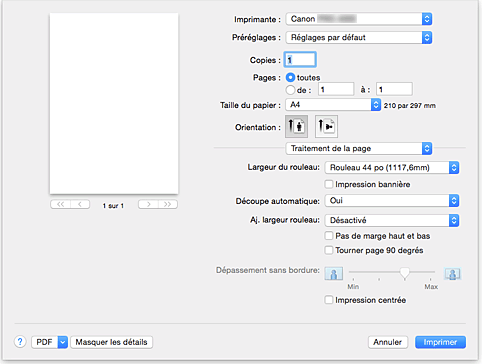 figure : Traitement de la page dans la boîte de dialogue Imprimer