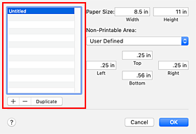 figure:Custom Paper Sizes dialog