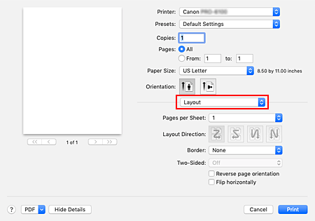 figure:Layout in the Print dialog