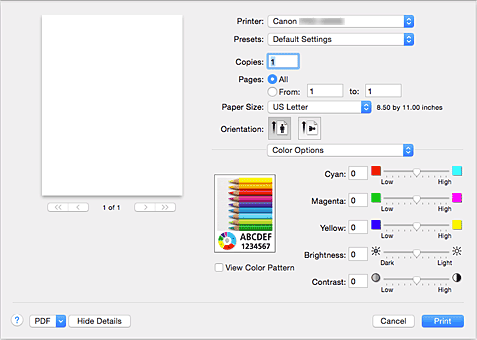 figure:Color Options in the Print dialog