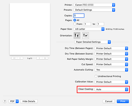 figure:Clear Coating of Paper Detailed Settings in the Print dialog