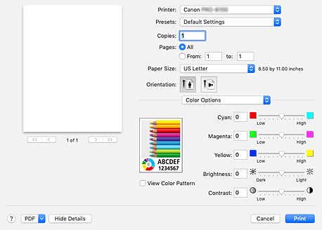 figure:Color Options in the Print dialog