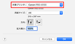 図：ページ設定ダイアログ［ページ属性］の［対象プリンタ］