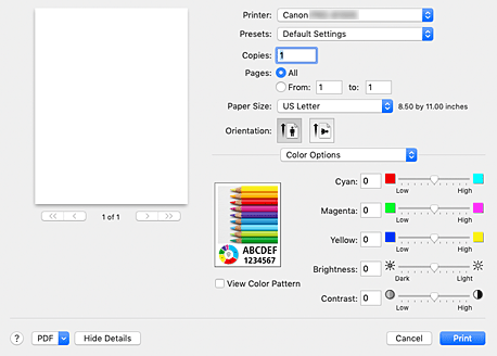 figure:Color Options in the Print dialog