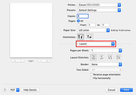 figure:Layout in the Print dialog