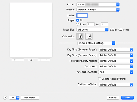 figure:Paper Detailed Settings in the Print dialog